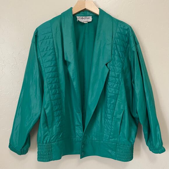 Vintage Retro City Girl Green Bomber Jacket - Picture 1 of 6